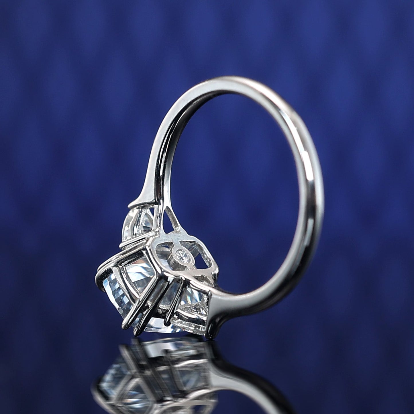 Micro-setting intense blue diamond color Lab created stones the milky way ring, sterling silver