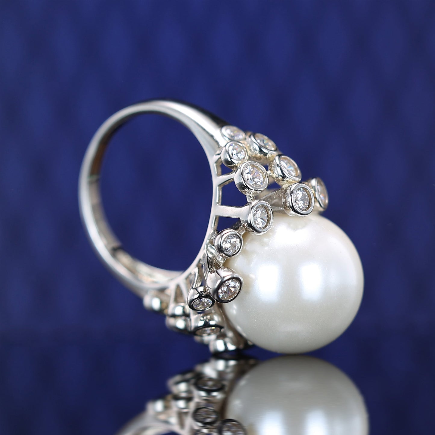 Micro-setting Lab created stones White Shell pearl Ring,sterling silver