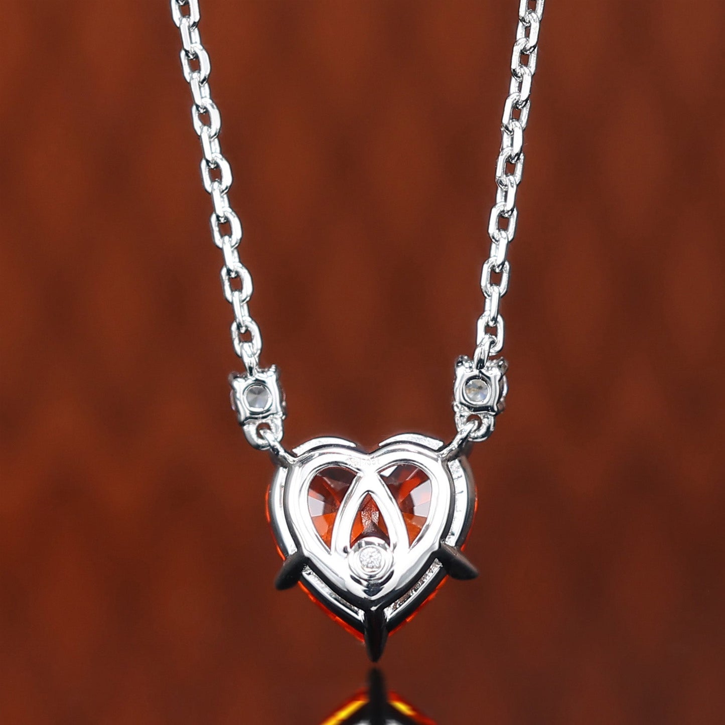 Micro-setting dark Fanta color heart shape necklace, sterling silver