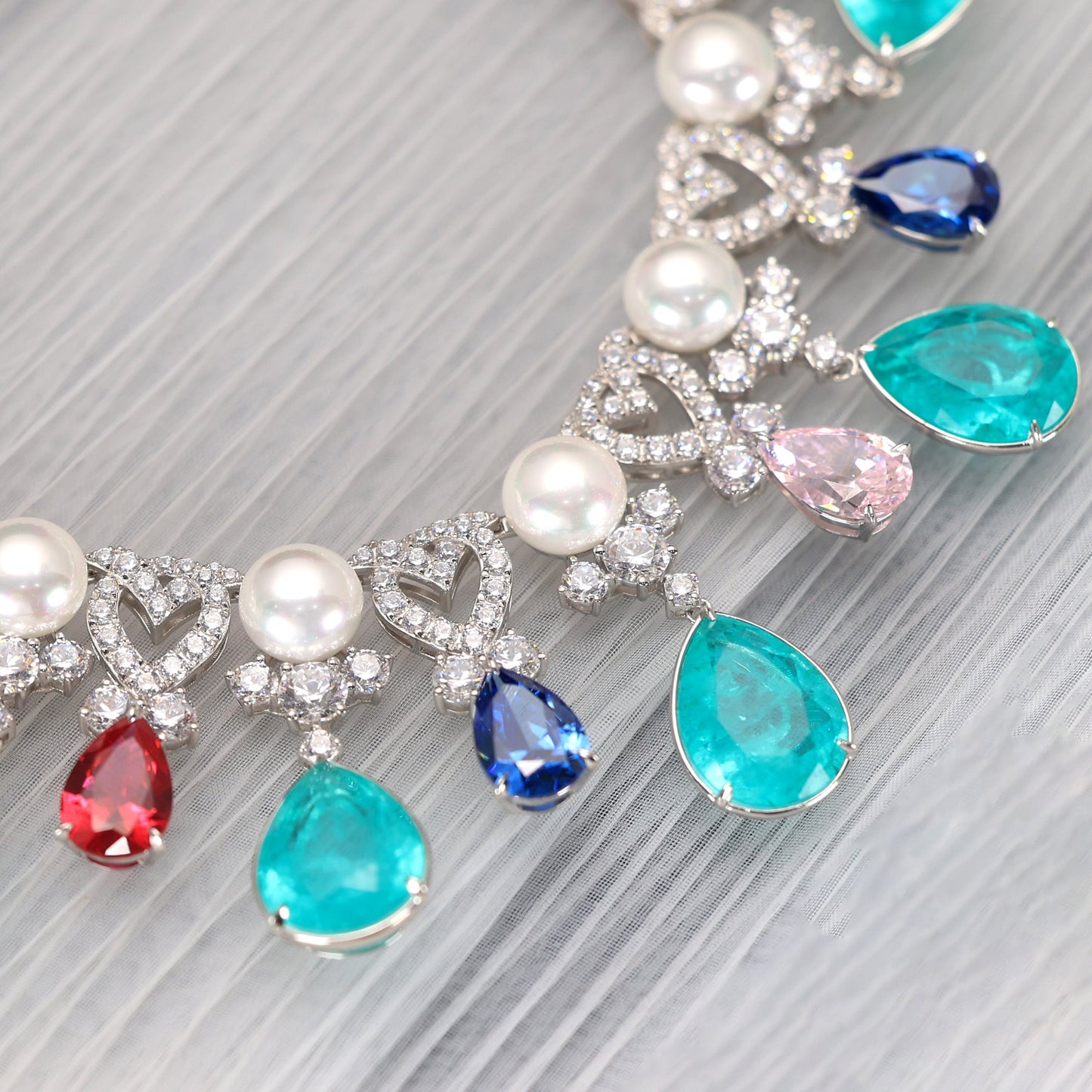 Limited edition Micro-setting colored Lab created stones The guide to the stars necklace, sterling silver