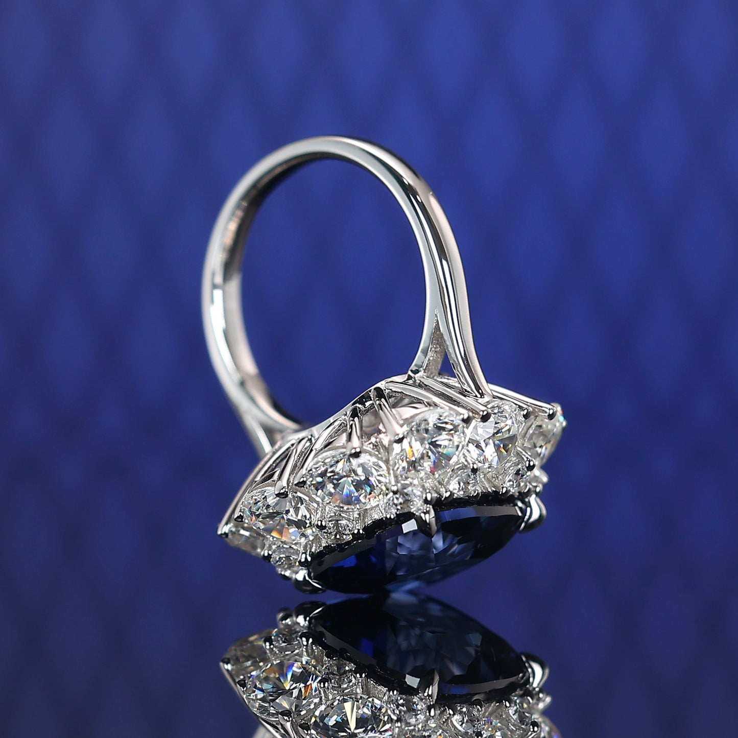 Micro-setting Sapphire color Lab created stones square cube ring, sterling silver #1215