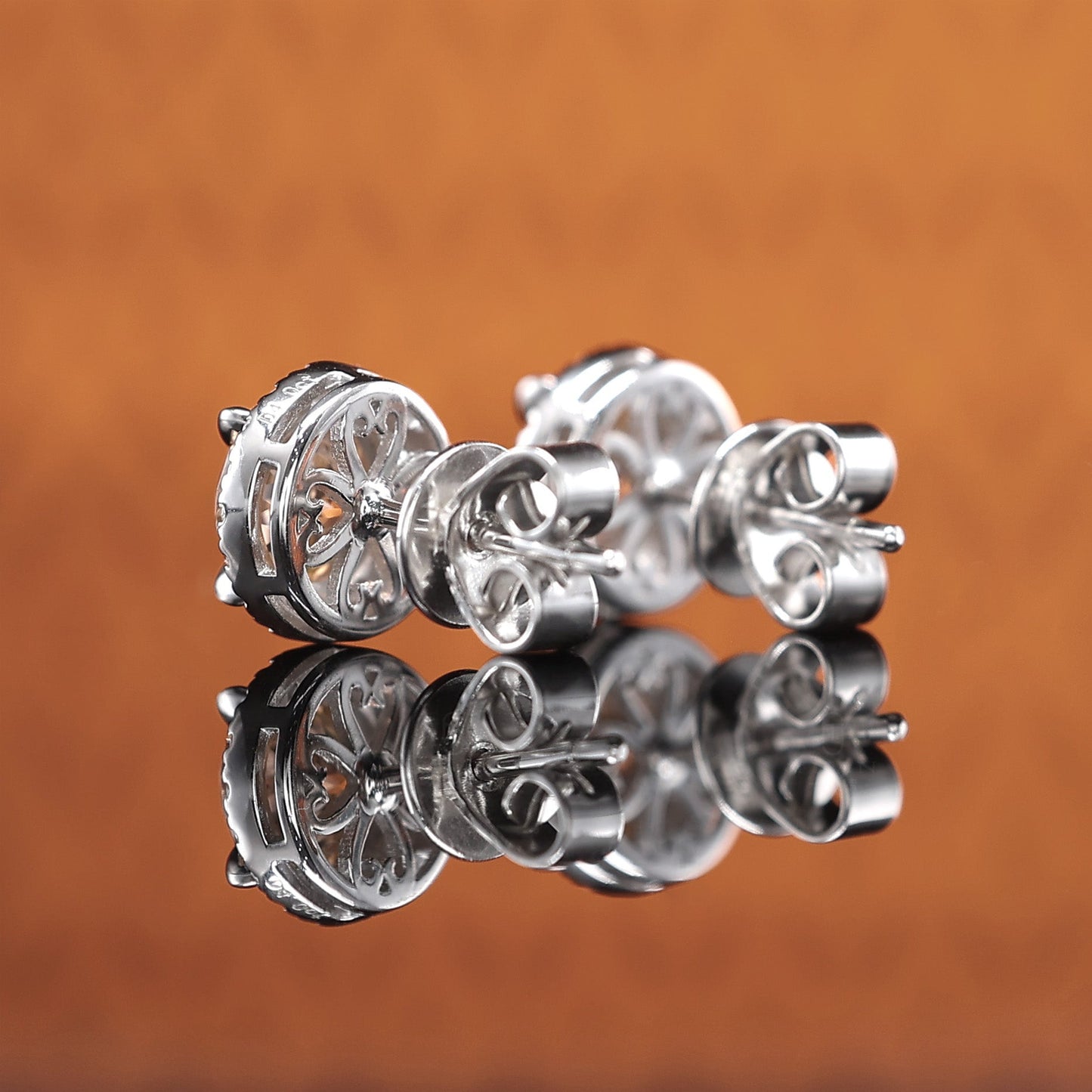 Micro-setting Fanta color Firework-cut lab created stones round shape ear studs, sterling silver, (2 carat)