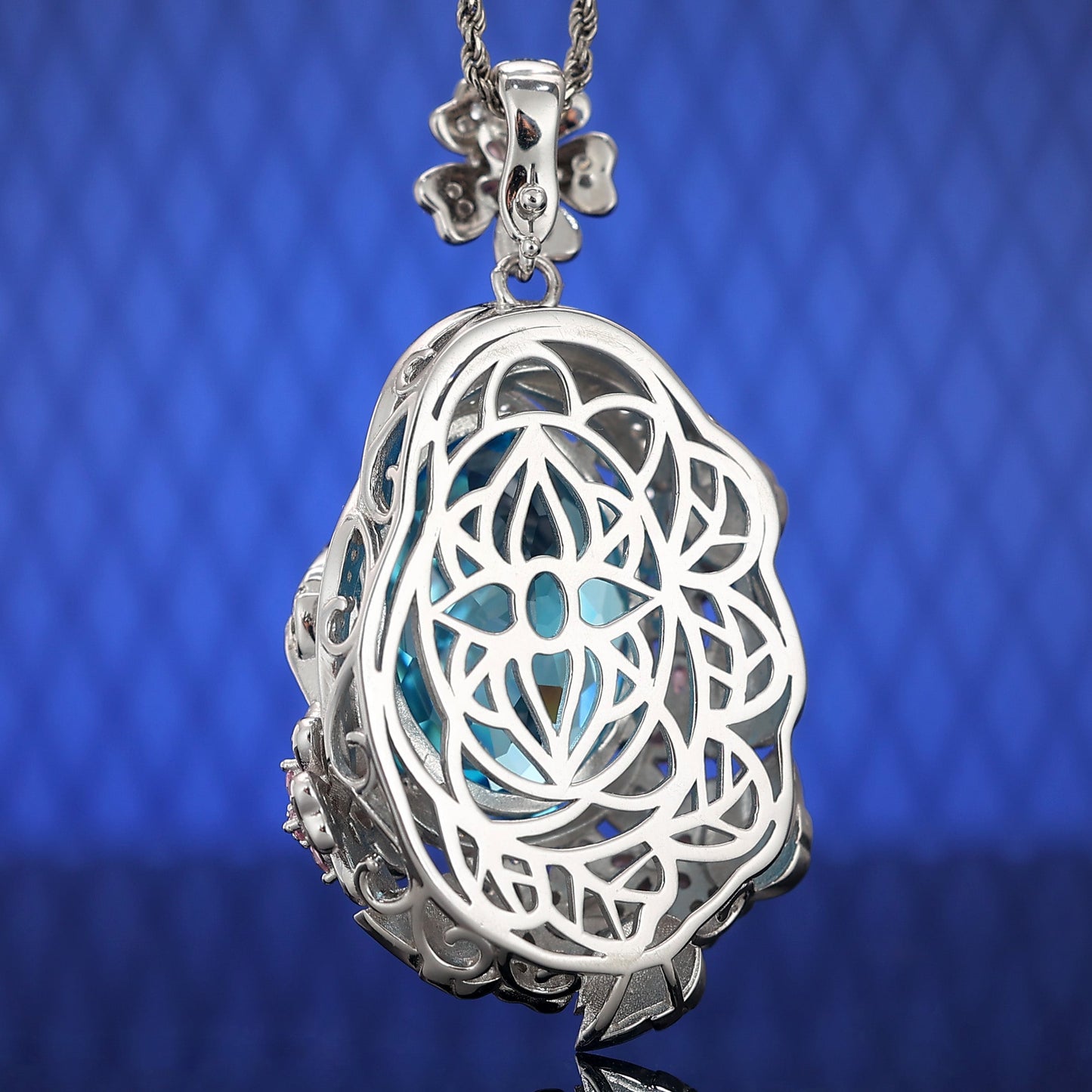 Limited edition Micro-setting Paraiba color lab created stones The gardens of Versailles pigeon egg pendant, sterling silver