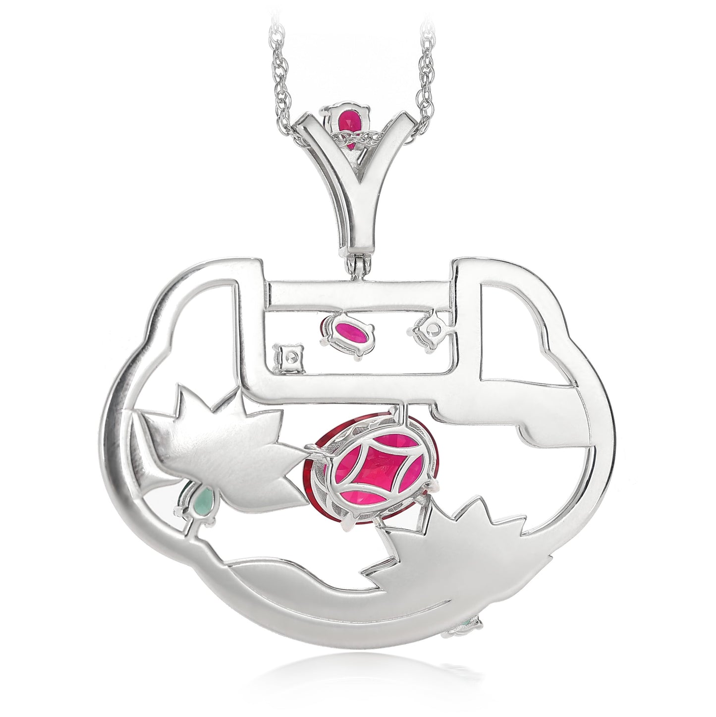 Promotional design Micro-setting Ruby color lab created stones Red Ruyi lotus pendant, sterling silver