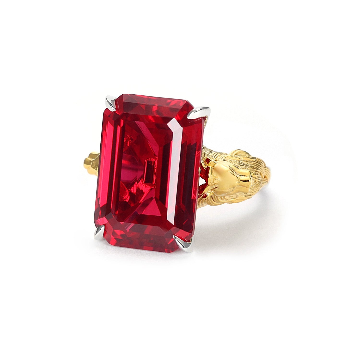 Limited edition Only 1 piece Micro-setting Ruby color Lab created stones the golden Lion ring, sterling silver