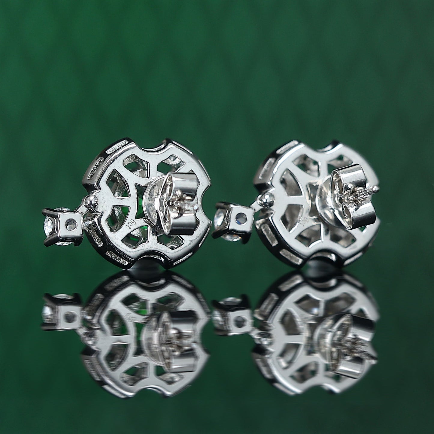 Micro-setting clear and Green diamonds color lab created stones Treasure come from all directions earrings, sterling silver