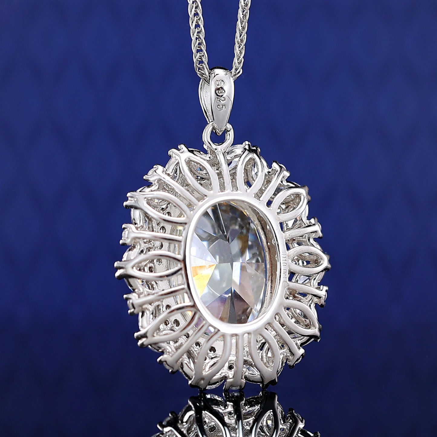 Micro-setting G color Pigeon egg Lab created stones detailed lace pendant, sterling silver