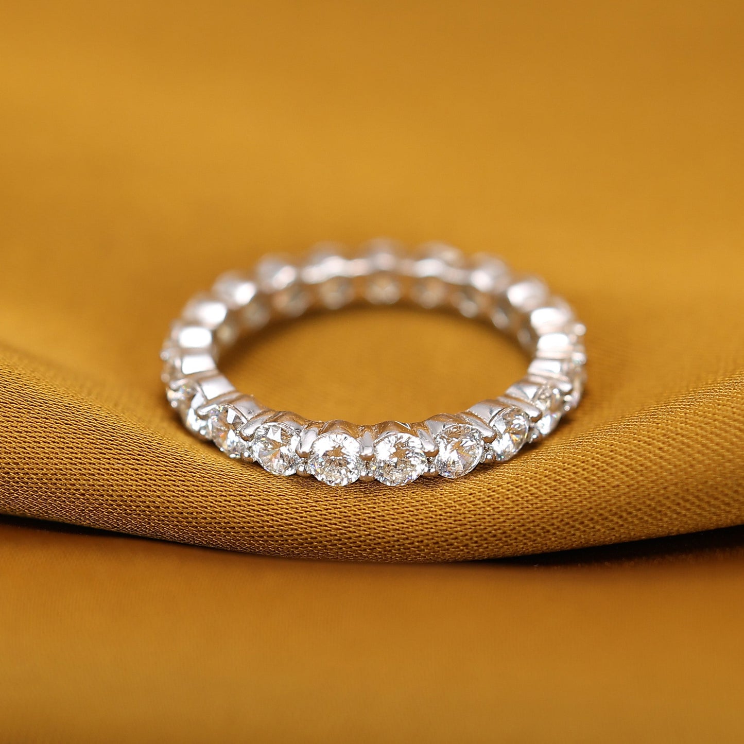 Micro-setting Rounds brilliant Lab created stones band ring, sterling silver