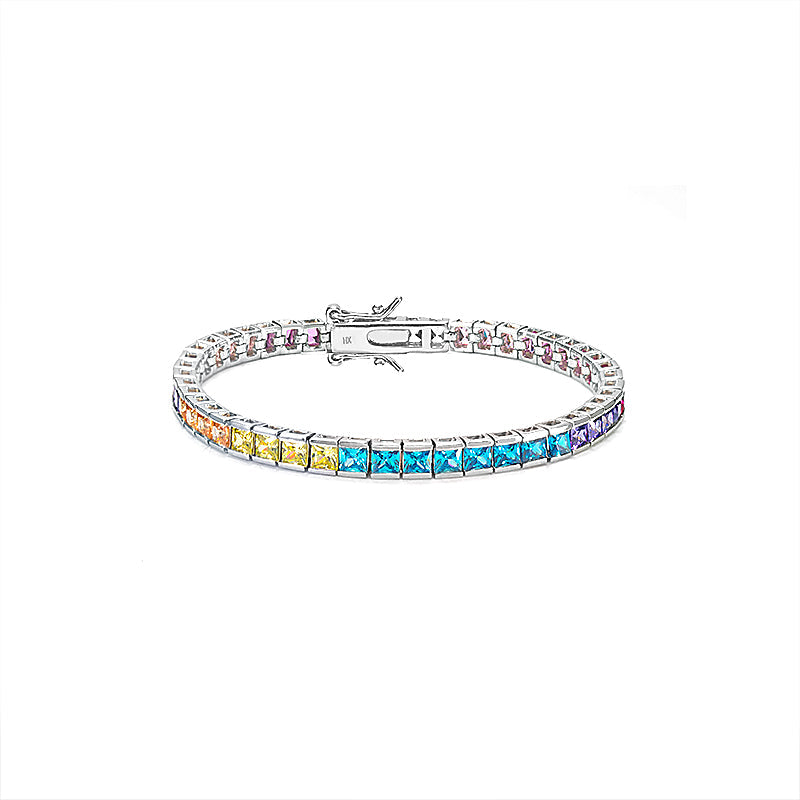 Pre-order promotional design Rainbow tennis bracelet, sterling silver#4090
