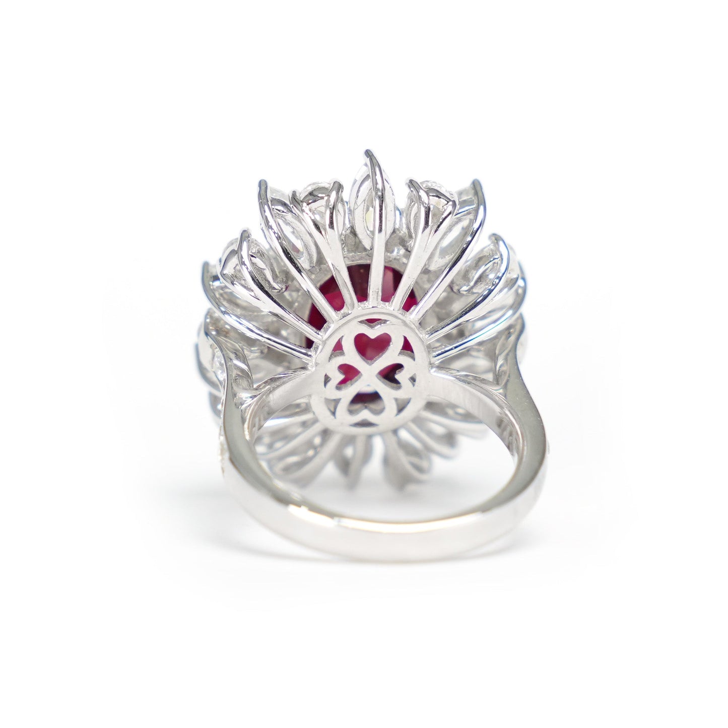 Micro-setting Oval ruby color Lab created stones Ice and snow flower ring, sterling silver(8.6 carat)