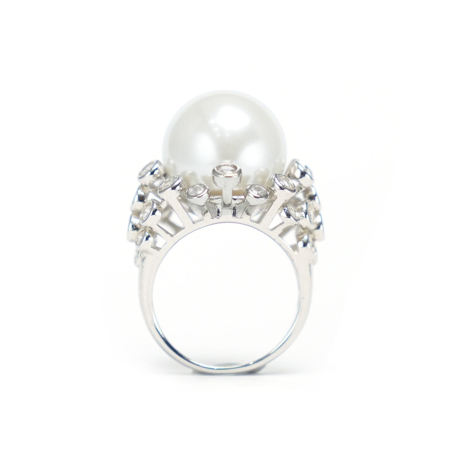 Micro-setting Lab created stones White Shell pearl Ring,sterling silver