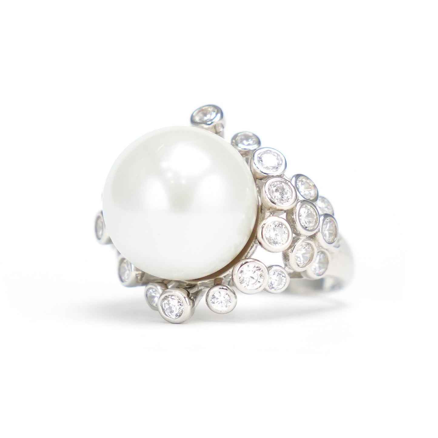 Micro-setting Lab created stones White Shell pearl Ring,sterling silver