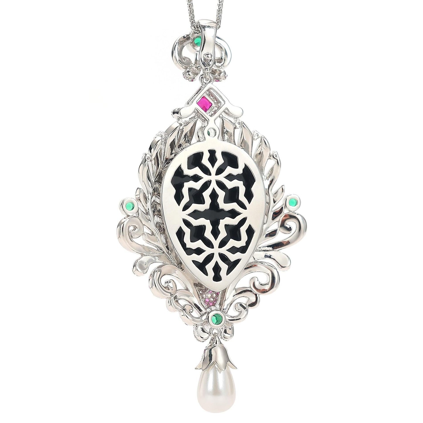 Micro-setting mixed color Lab created stones and agate detailed Cameo Medusa pendant, sterling silver