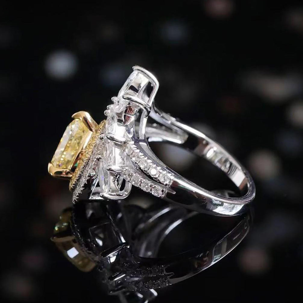 Micro-setting yellow diamond color Lab created stones heart ring, sterling silver (3.5 carat)