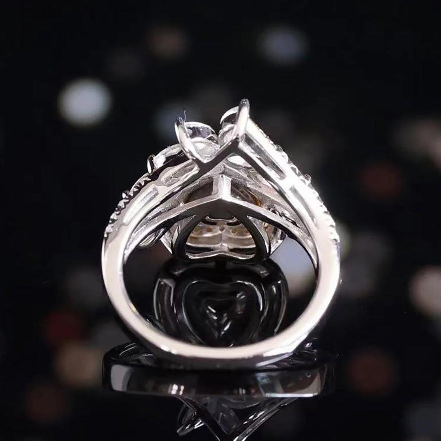 Micro-setting yellow diamond color Lab created stones heart ring, sterling silver (3.5 carat)