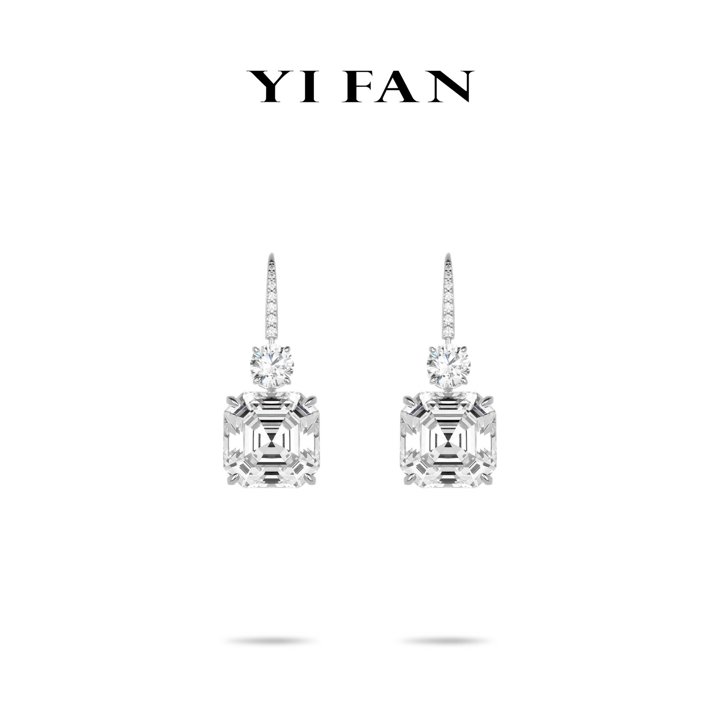 Wedding collection: Modern "Brilliant Asscher-cut Rocks" exquisite Dangle Earrings #3898 #03091