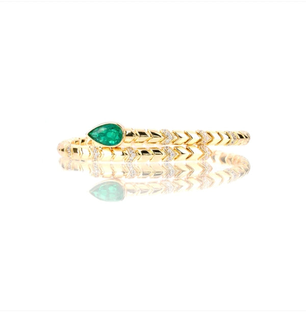 Luxury Minimalist Designer piece: Emerald color Elastic Snake Bangle