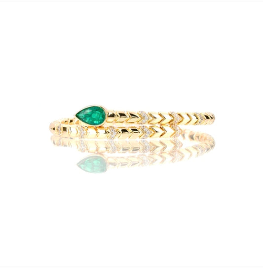 Luxury Minimalist Designer piece: Emerald color Elastic Snake Bangle