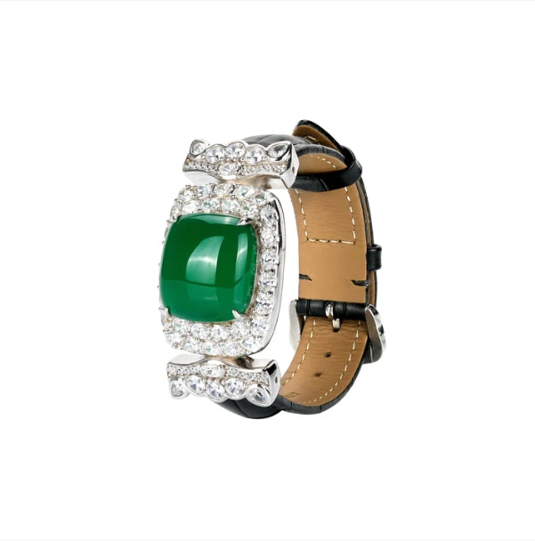 Showstopping:Luxury Green chrysopraseBlack leather belt bracelet