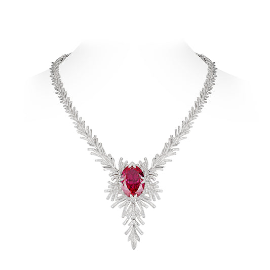 Lab Created Gemstones Elegance Jewelry Set (Necklace + Earrings) Ruby