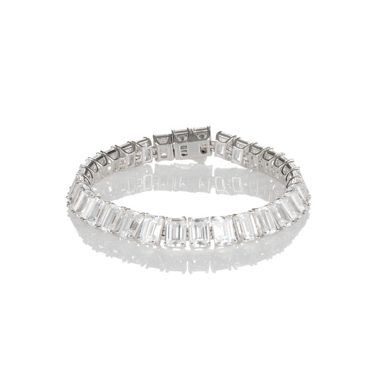 Lab Created Gemstones Emerald cut White Bracelets 925 sterling silver