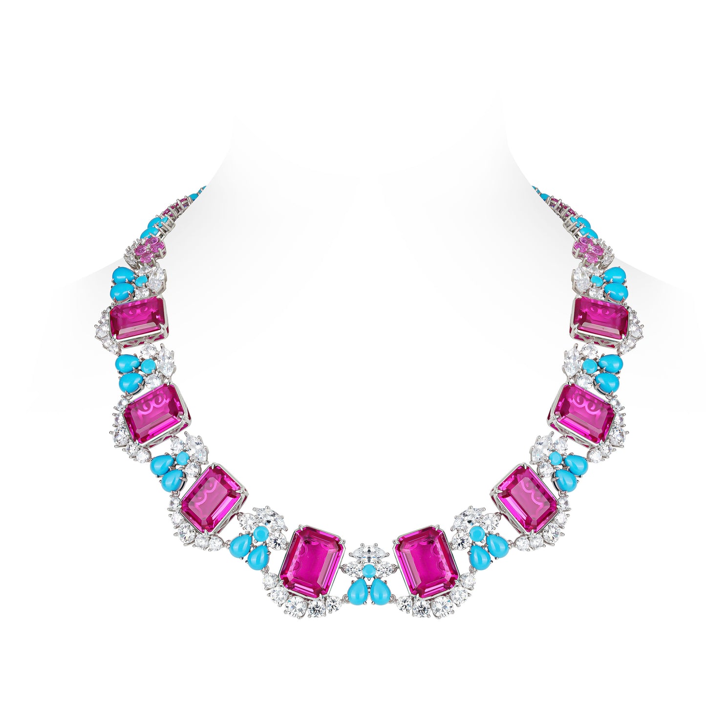 Lab Created Gemstones Elegance Jewelry Set (Necklace + Earrings) Ruby