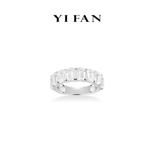 #10158 Wedding collection: Luxury "Emerald-cut Celestial Sliver Great Wall"detailed enternity ring