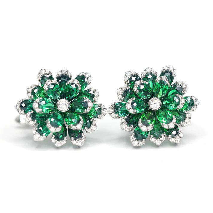 Eco dimaond Emerald(green) Earrings 925 sterling silver Birthday Party Festival