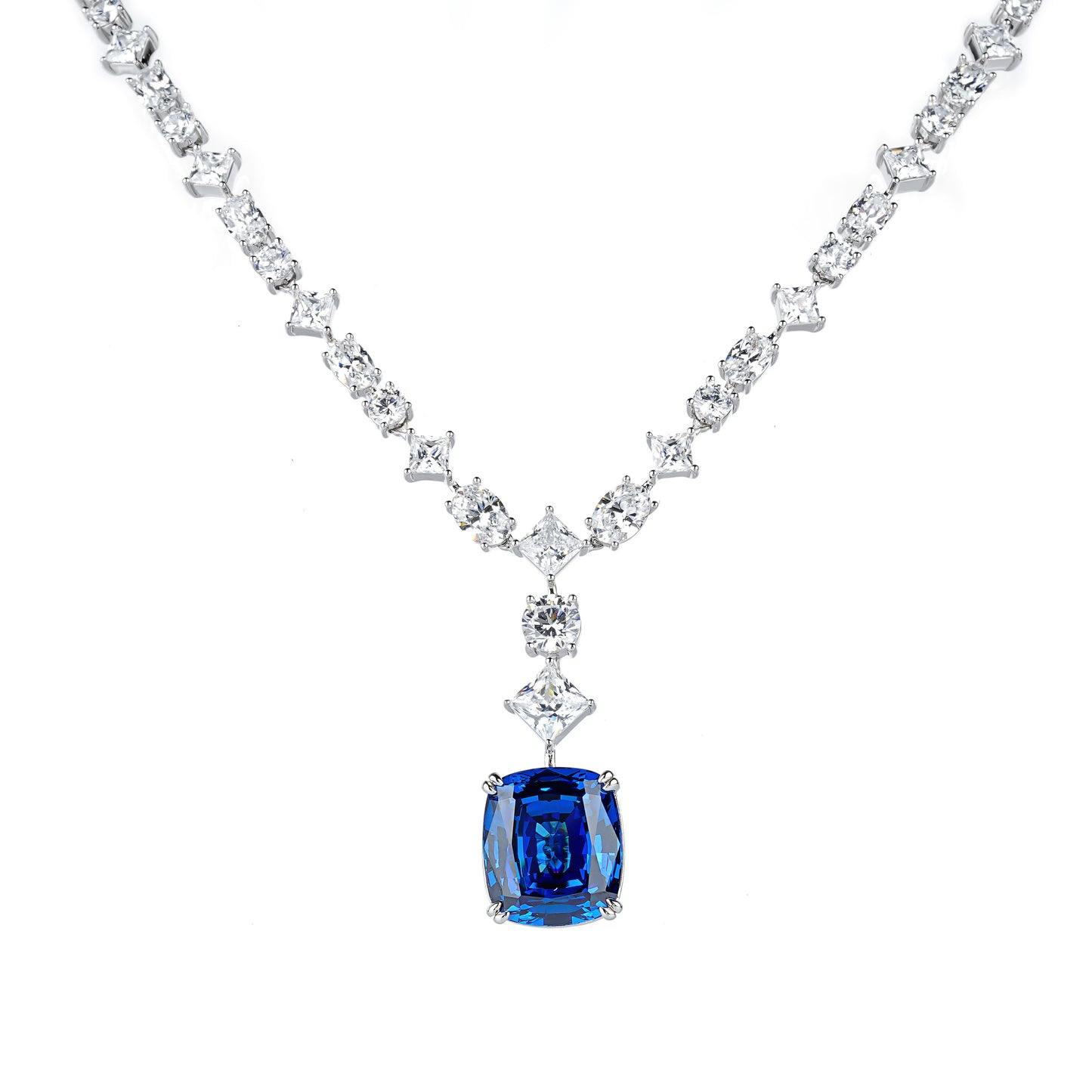 Lab Created Gemstones Sapphire(bule) Necklace 925 sterling silver