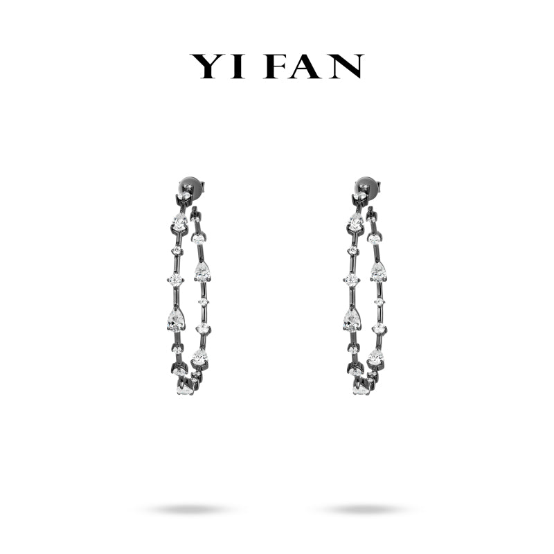 Black and White Geometry Collection: Modern "Black gold Geo - Sparkle" detailed Hoop Earrings #30119