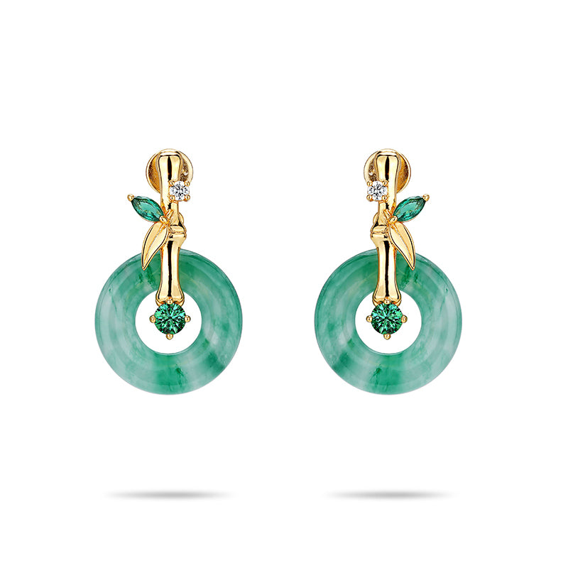 Pre-order: Green Jade Safety Buckle "Ping AnKou" Bamboo Earrings