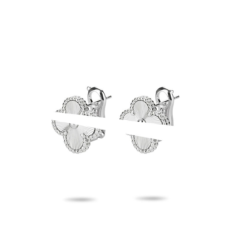 Lab Created Gemstones White Four-Leaf Clover Earrings 925 sterling silver