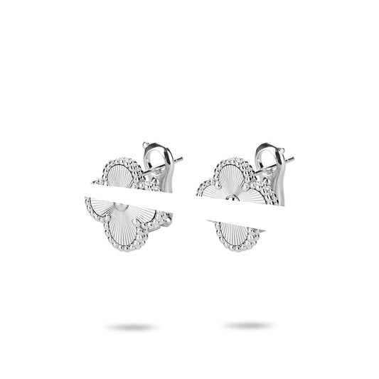 Lab Created Gemstones White Four-Leaf Clover Earrings 925 sterling silver