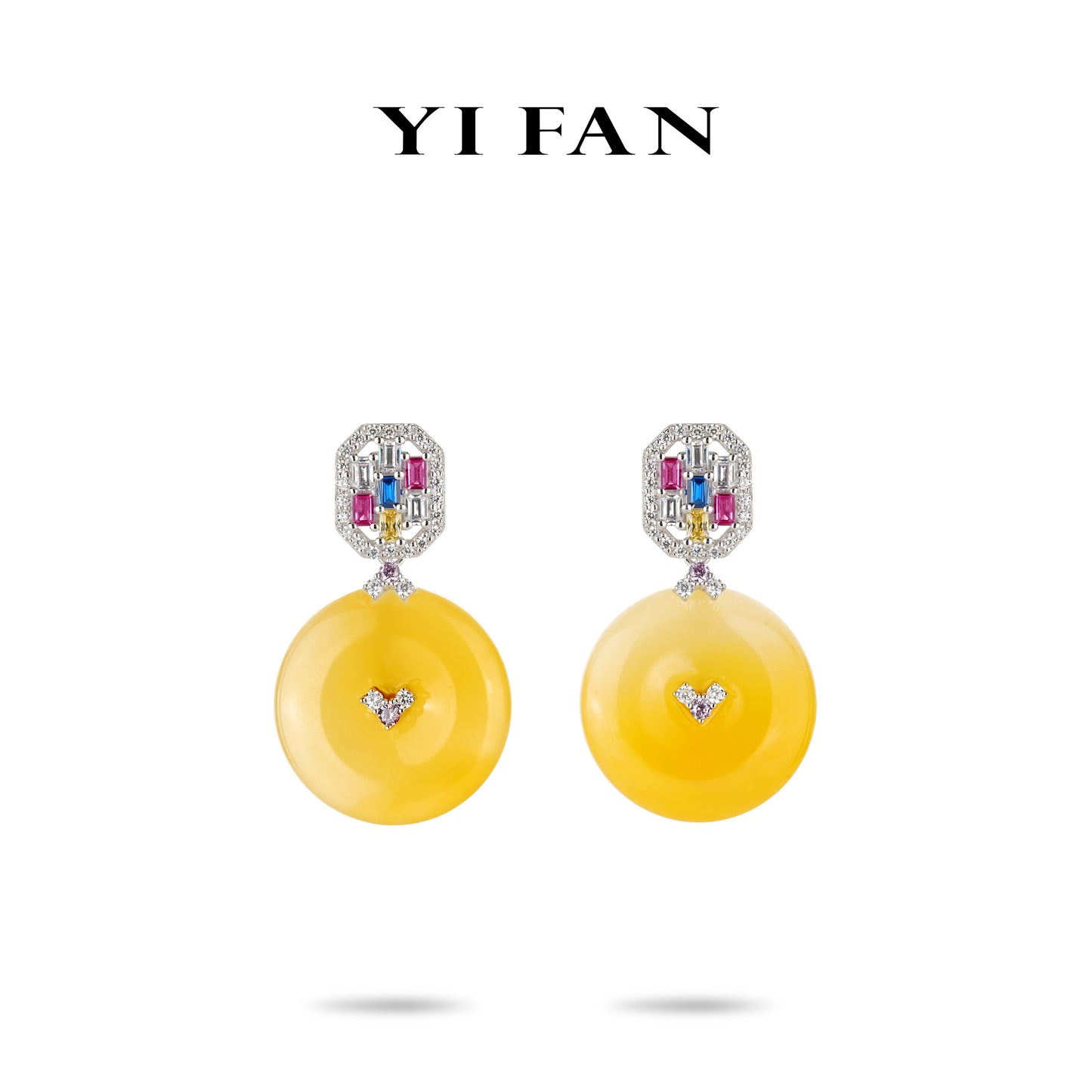 Spring collection：Natural Yellow jadeite colourful gem Earrings