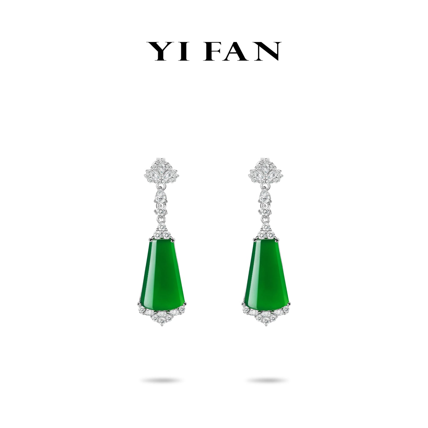 #3386 High Jewelry collection: Luxury Green Jade "No Worries" Dangle Earrings