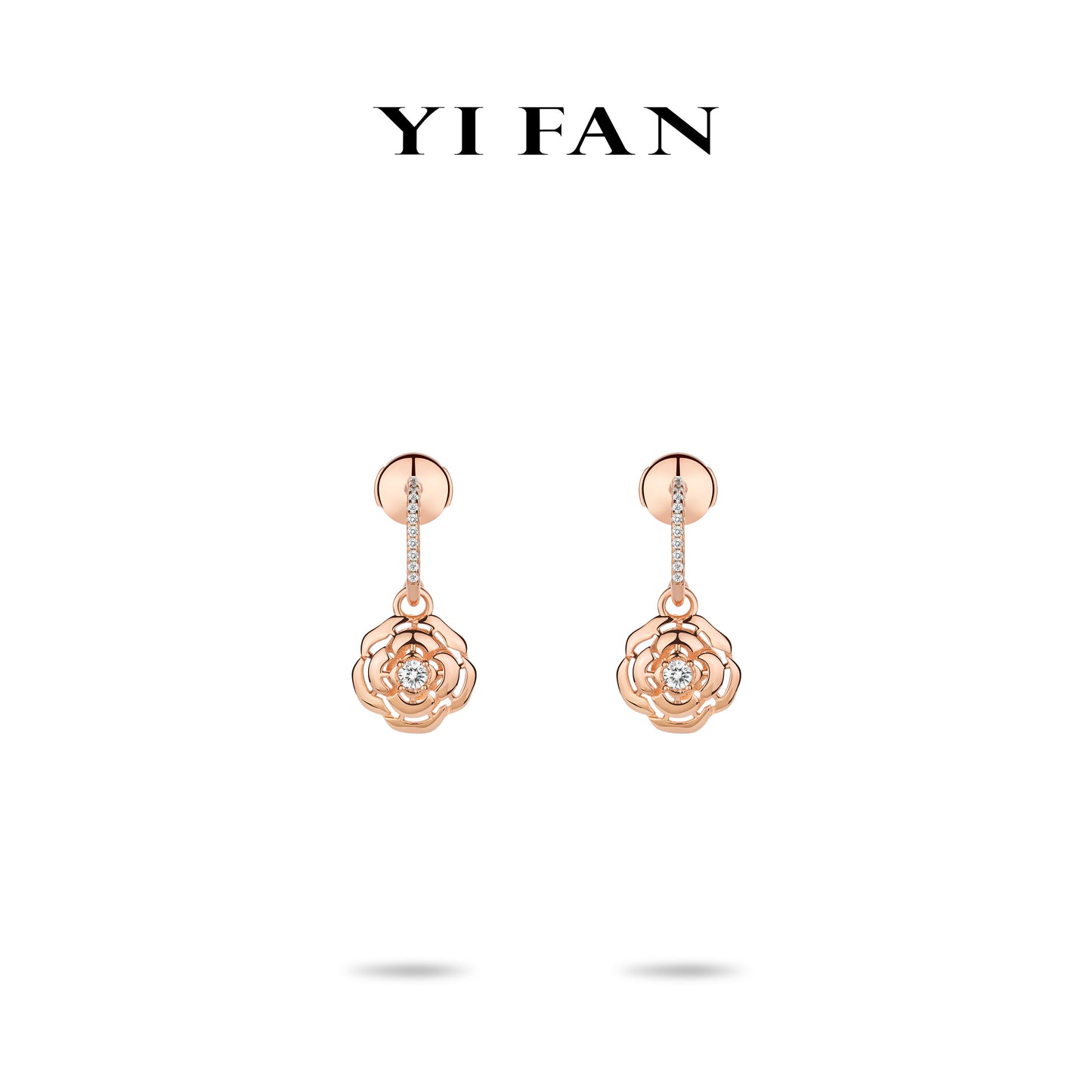 Welfare Exclusive Rose-gold Fever collection: Modern "Camellia Flower" delicate dangle Earrings