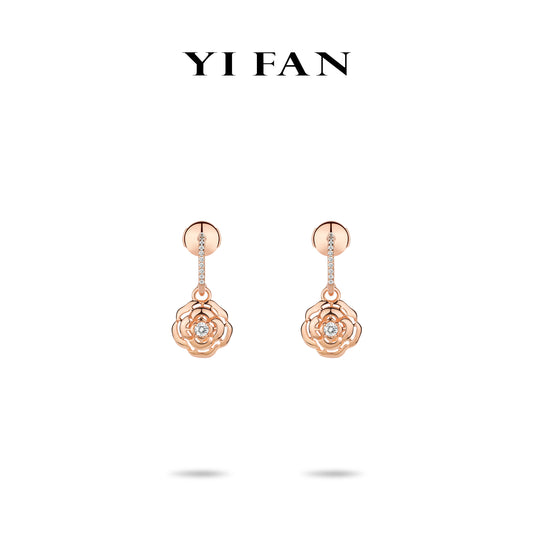 Welfare Exclusive Rose-gold Fever collection: Modern "Camellia Flower" delicate dangle Earrings