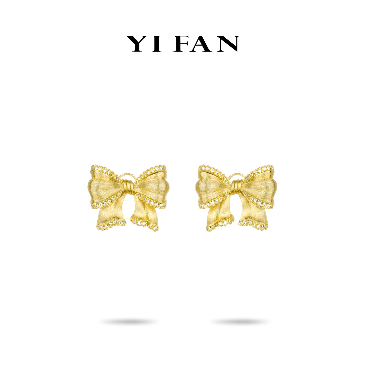 Golden time collection: Modern"Brushed Dazzling 30 Bow" detailed Earrings