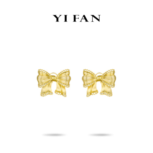 Golden time collection: Modern"Brushed Dazzling 30 Bow" detailed Earrings