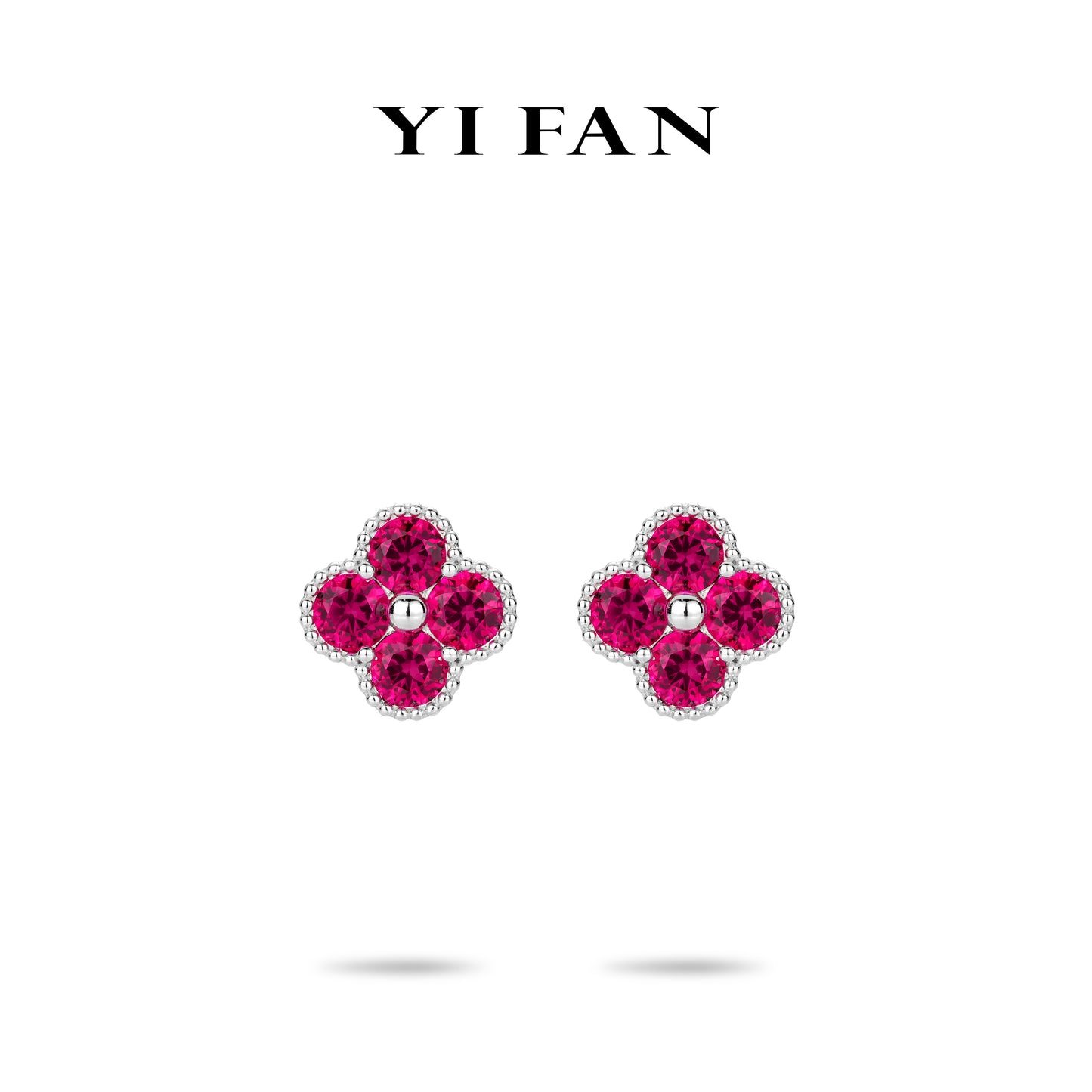 Ruby color collection: Modern Rose-Red "Luck 4-petaled Flower" detailed Earrings