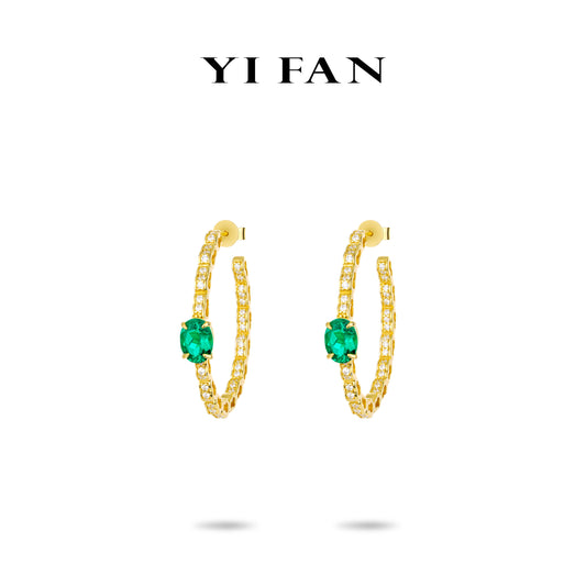 Emerald collection: Modern "Pigeon-eggs Golden hollowed Gourd" detailed Hoop Earrings (XL size)