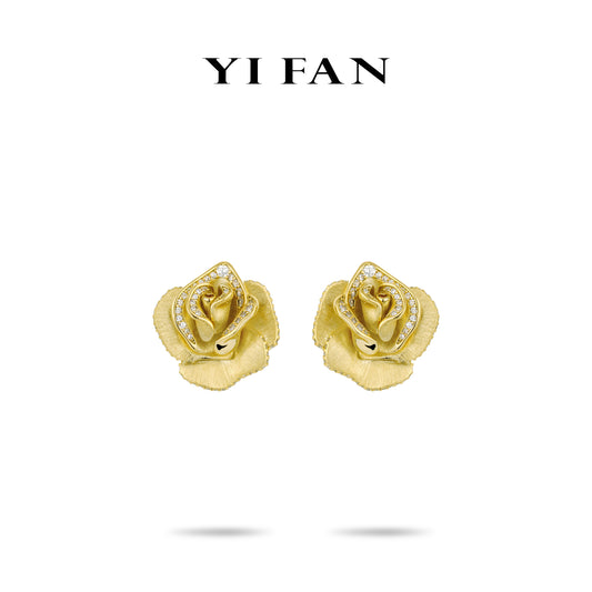 Golden time collection: Modern "3D Twilight Rose" detailed Earrings