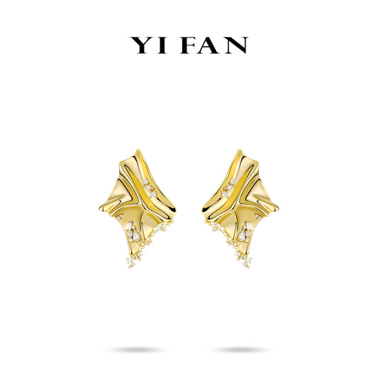 Minimalist collection: Brilliant "Golden oversized inlay" delicate vintage style earrings