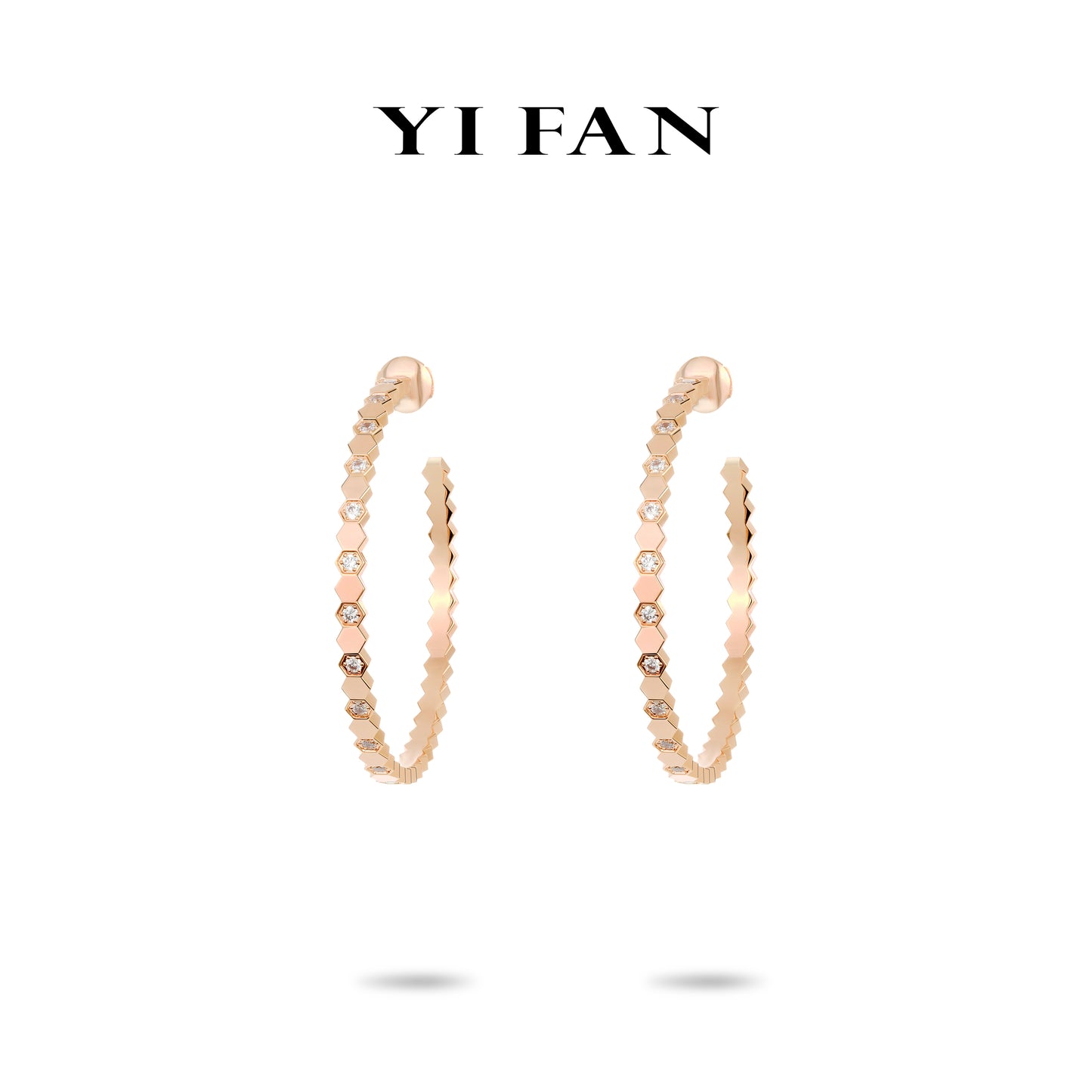 Rose-gold Fever collection: Modern"Rose Honeycomb" CNC Hoop Earrings (XL size)