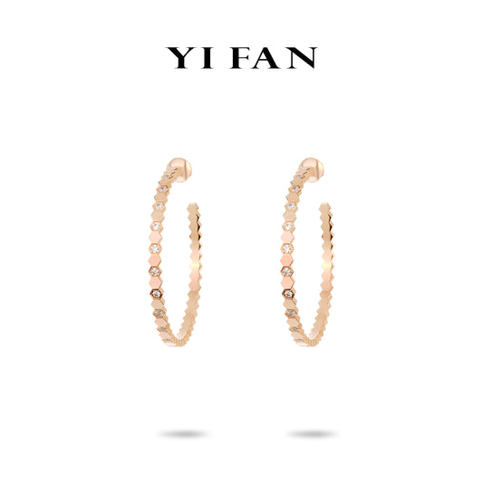 Rose-gold Fever collection: Modern"Rose Honeycomb" CNC Hoop Earrings (XL size)