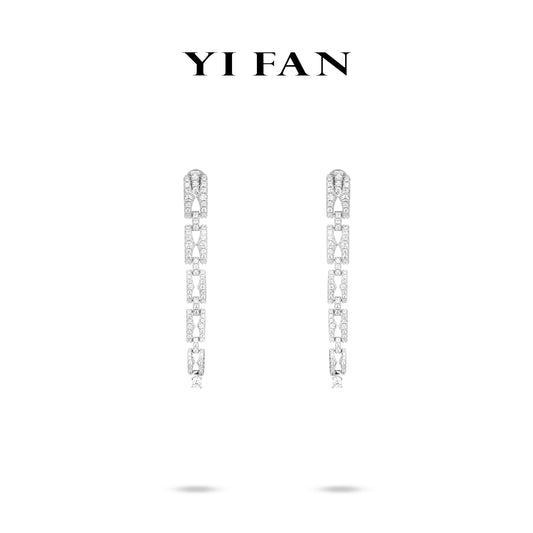 Wedding collection: Modern "silver Interlocking Tennis Chain" exquisite Dangle Earrings #3944 #03080