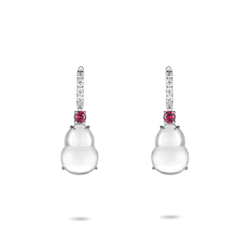 Limited edition: Luxury White Burmese Jade Bottle gourd "Hulu" Earrings