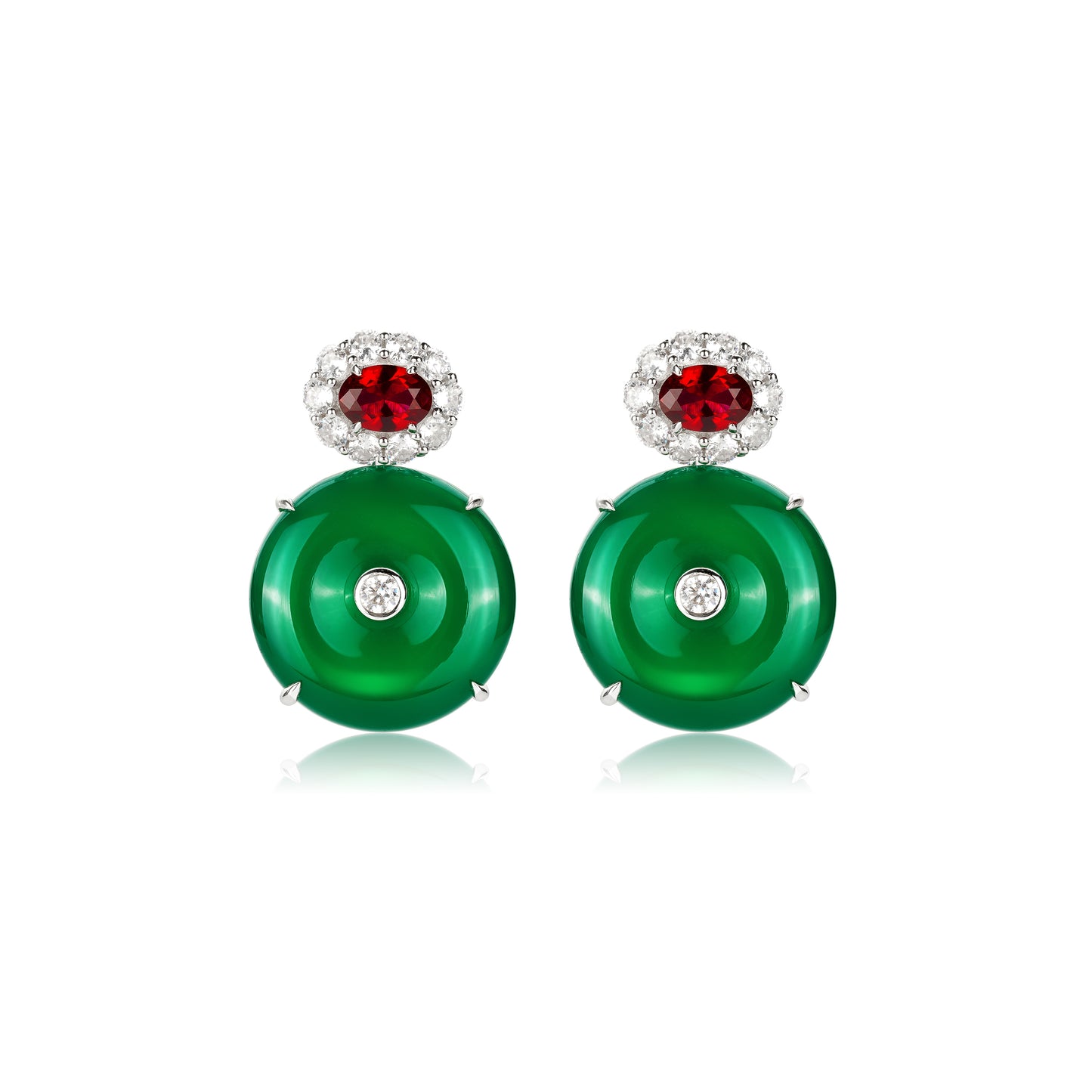 Lab Created Gemstones Earrings Jade and Ruby