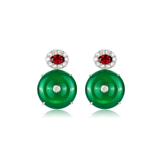 Lab Created Gemstones Earrings Jade and Ruby