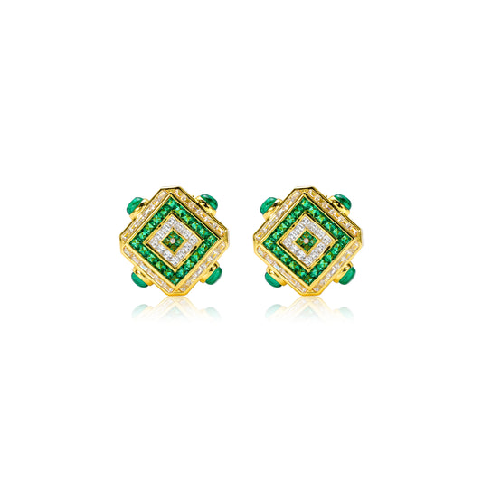 Designer Style: Green and golden fashionable earrings in detailed setting